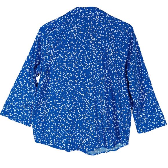 Adrienne Vittadini Blouse Size Large Blue & White Specks Button Down 3/4 Sleeve - Picture 3 of 10